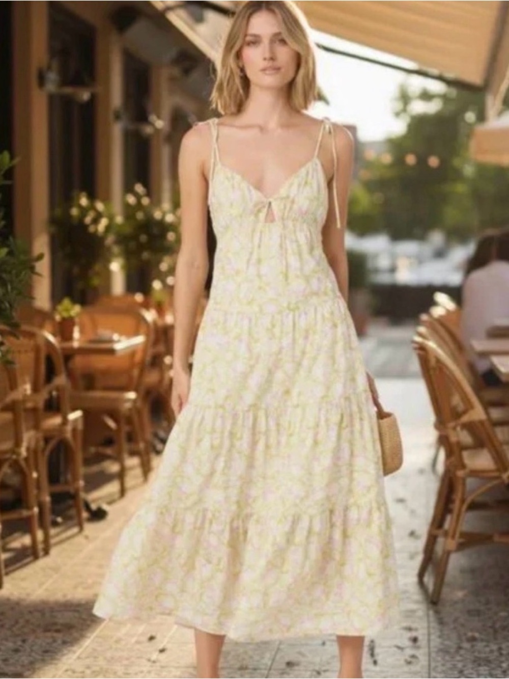 Astr Light Yellow Floral Tie-Shoulder Maxi Dress